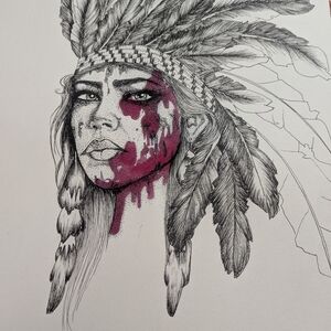 Black and Pink Feather Headdress Illustration Art